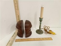 Wooden Book Ends & Copper? Electrified Candle