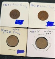 Four wheat pennies 1951, 1951D, 1942D, 1935S
