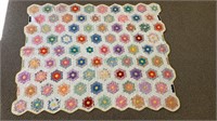 Antique 1940s floral quilt, yellow trim and