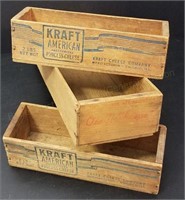 3 Antique Wood Cheese Boxes, 13" Longest