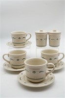 Longabeger Condiment Crocks & 4 Cups w/Saucers