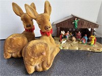 Vintage Christmas Lot Flocked Deer Plus