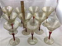 Lot of 10 tall art glass martini glasses