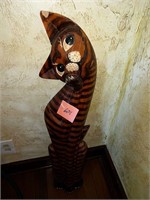WOODEN CAT STATUE CHIP ON EAR