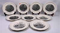 9 Copeland Spode Hunt plates, black transfer