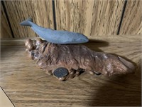 John Perry Whale Sculpture on Burl Wood (living