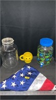 When down glass jar canister, happy face mug,