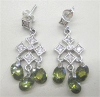 Sterling Silver Green Tourmaline Cross Earrings