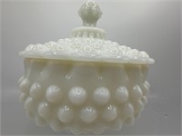 White opalescent hobnail candy dish