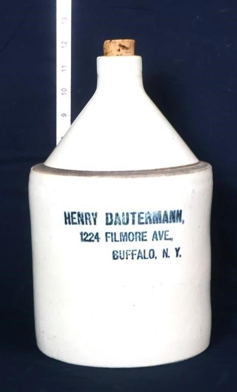 Vntg stone Henry Dautermann Buffalo NY whiskey jug