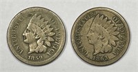 1859 & 1863 Indian Head Cent Pair Good G+