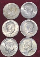 (6) Kennedy D Clad Half Dollar Coins