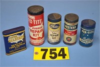 Vintage tin tube repair kits, (4) w/ some contents