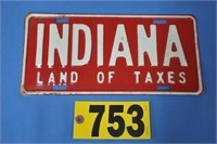 Original old "Indiana Land of Taxes" metal plate