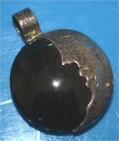 Vtg Sun & Moon Onyx & 925 Sterling Silver Pendant