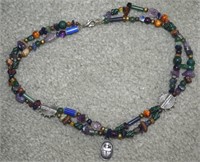 Artisan Multi Gemstone 2-Strand Necklace w/ Scarab