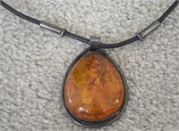 Imperial Russian Silver & Baltic Amber Necklace