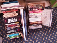 Two boxes of books including baseball,
