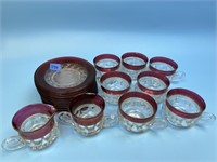 Vintage Tiffan Cranberry Cups and Saucers