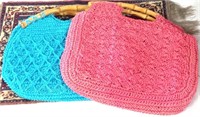 2 Crochet Purses with Bamboo Handles