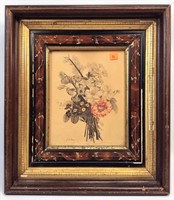 Box Frame - flowers, gold leaf liners, walnut