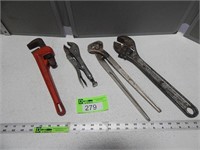 15" Adjustable end wrench, 14" pipe wrench, lock