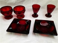 6 Pcs. of Ruby Red Glassware
