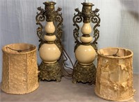 Ornate Brass Victorian Style Lamp Pair