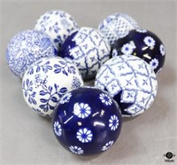 Glazed Ceramic Blue & White Orbs / 8 pc