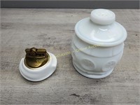 Milk Glass Lighter & Lidded Jar