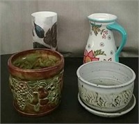 Box-Ceramic Pitcher,  9 1/2" Leaf Print Vase, & 2