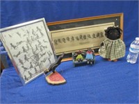 2 black americana pictures & wooden items
