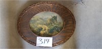 Antique Oxen Print with Ornate Wood Frame