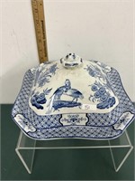 Yuan Square Covered Serving Bowl Blue/White Flawed