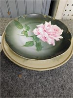 Two hand painted rose plates - white/gold Limoges