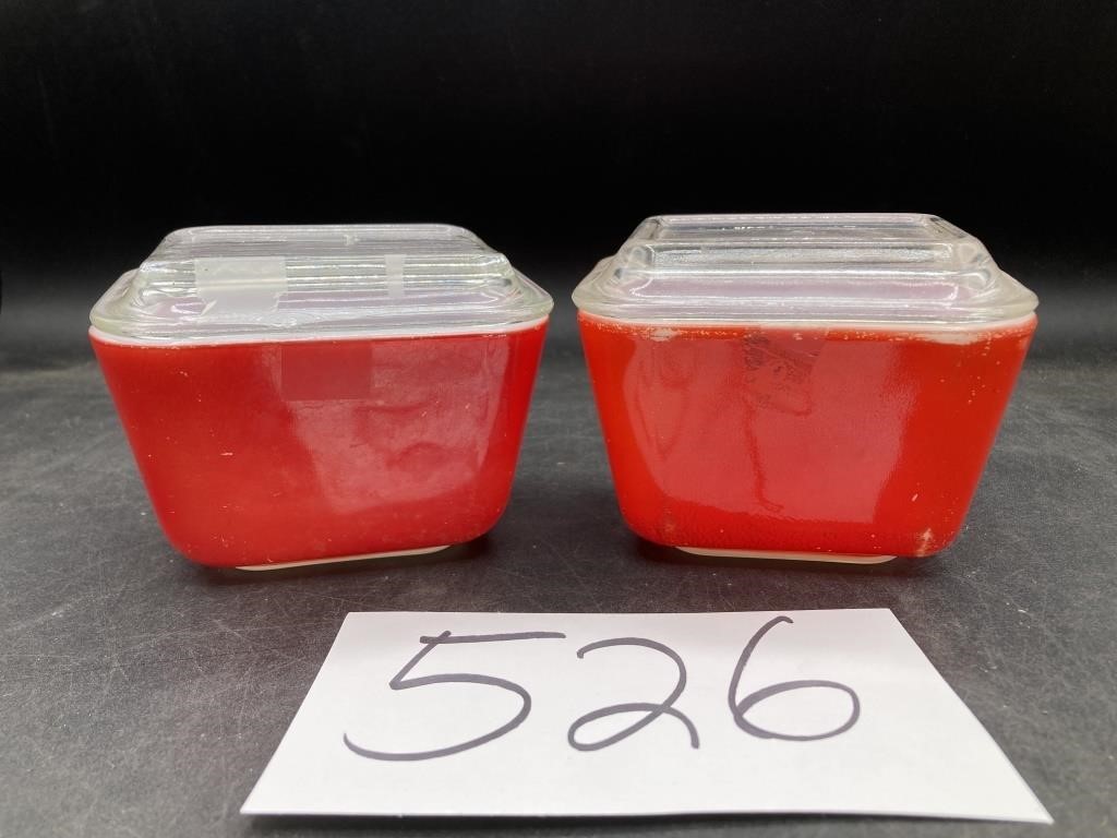 2 Vintage Pyrex Red 501 Refrigerator Dishes-see