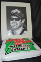 Signed Pencil Sketch Bobby Labonte & Seat Cushion