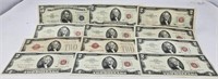 (11) $2 Notes-Old Style Some CU; $5 Silver Cert.