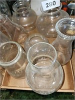 FLAT OF VARIOUS GLASS OIL LAMP CHIMNEYS