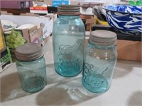 COLLECTION OF BLUE BALL JARS WITH LIDS