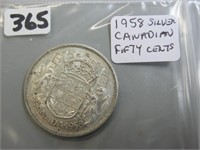 1958 Silver Canadian Fifty Cents Coin