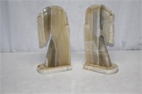 VINTAGE MARBLE TROJAN HORSE HEAD BOOKENDS