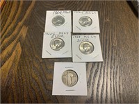 (5) Quarters, 1929,1953,1954,1959,1964