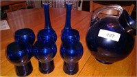 Cobalt Glass Pitcher Set