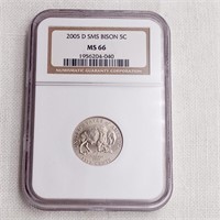 2005 D SMS Bison 5 Cent NGC MS66
