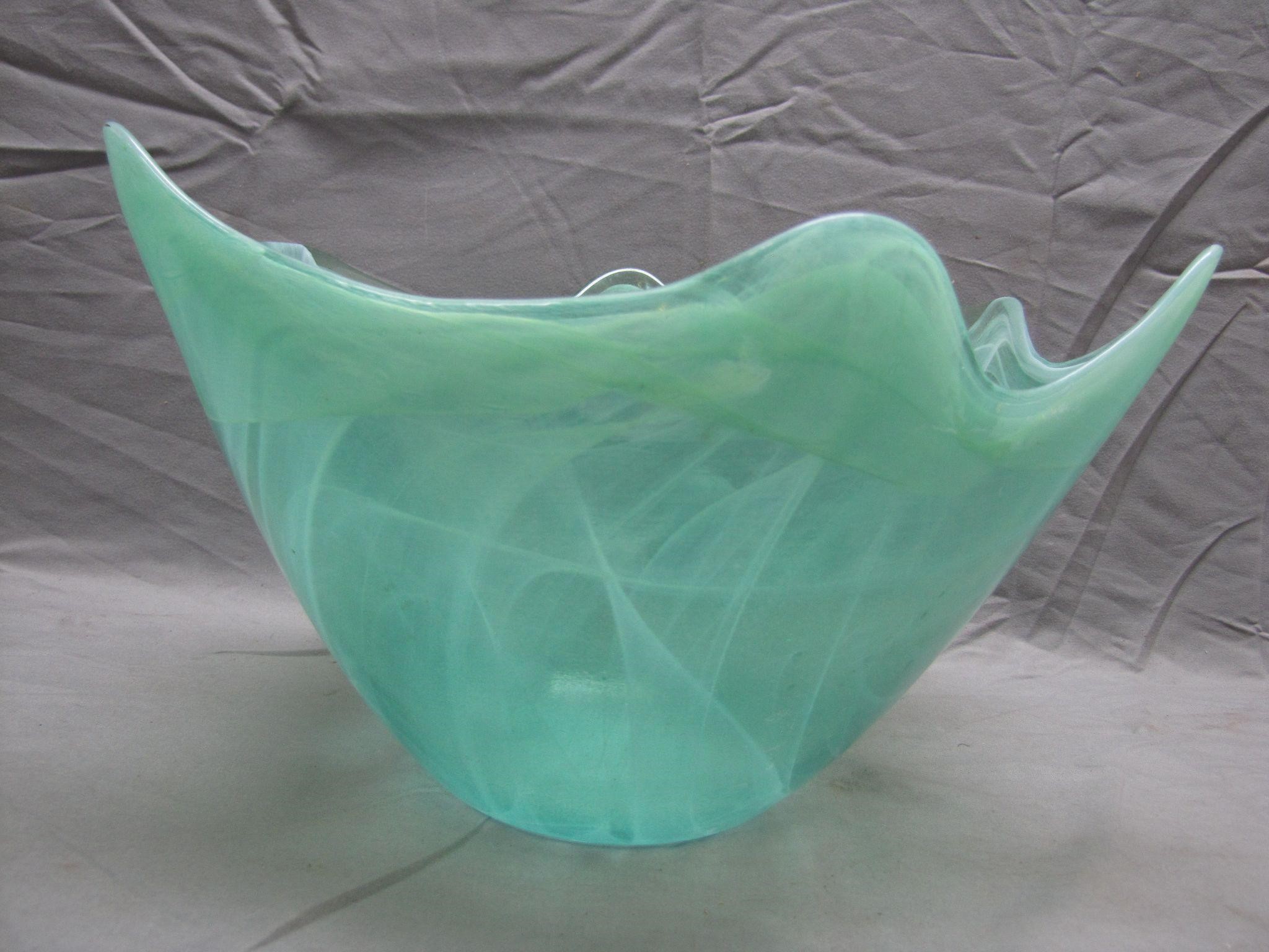 Vintage Marbled Green Glass Decorative Bowl