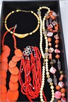 Japan Floral Choker Necklace, Coral, Stone, Beads