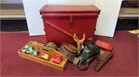 Red Metal Ammo Box and Contents