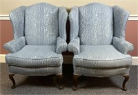 (2) Blue Upholstered wingback chairs, 1 and 2x