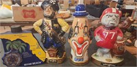 4 PC Decanter Lot Ezra Brooks Pirate , Football Pl